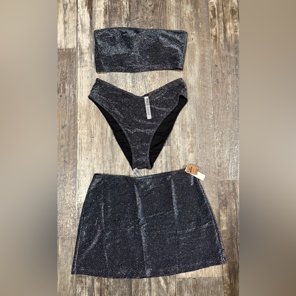 PINK Victoria's Secret Black Glitter Swim Set